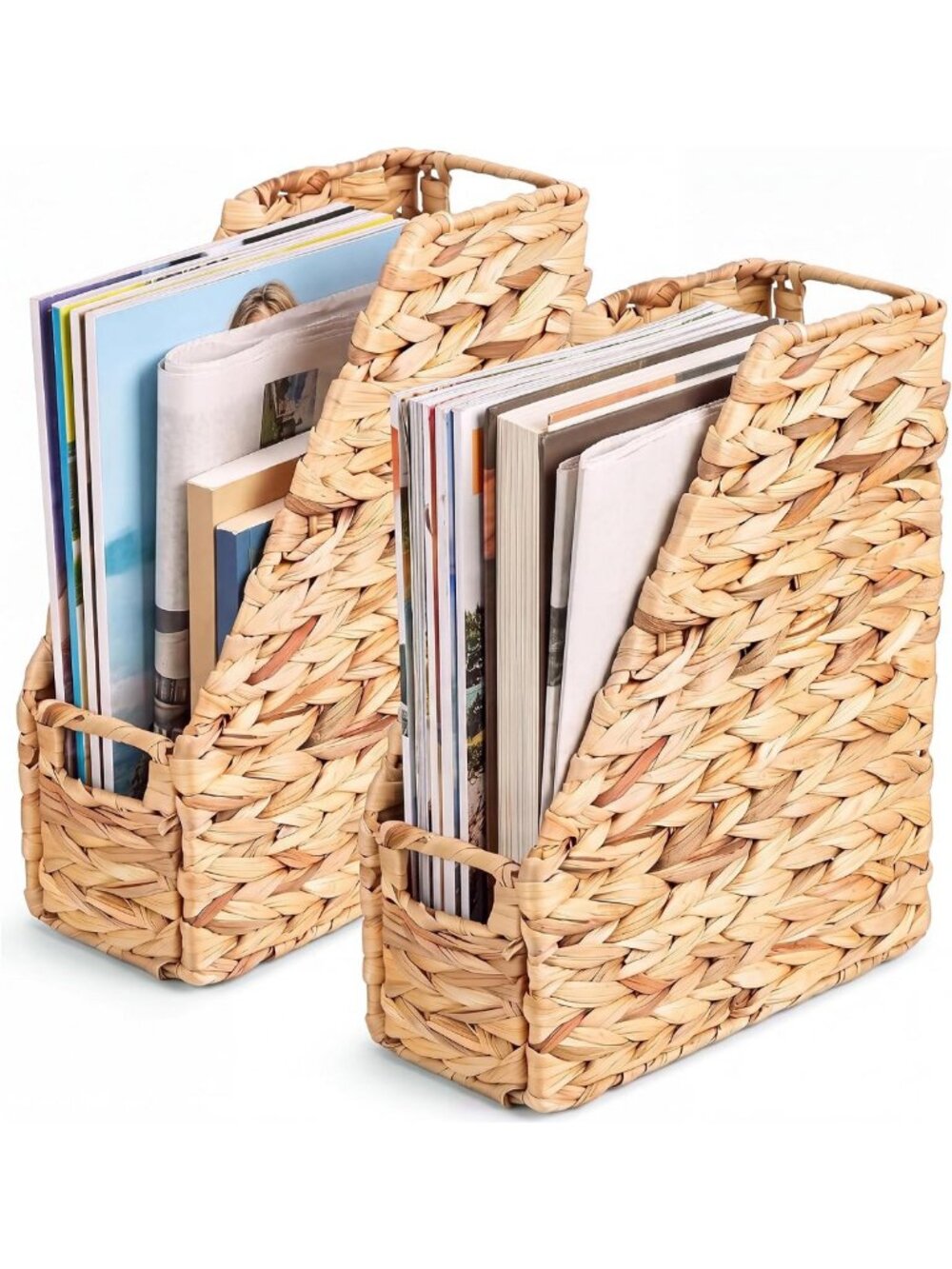 Handwoven Magazine File Holder Set - 2 Pcs, Foldable Design, Stylish Storage